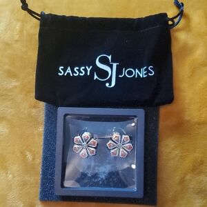 Sassy Jones Red and Gold Floral Stud Earrings